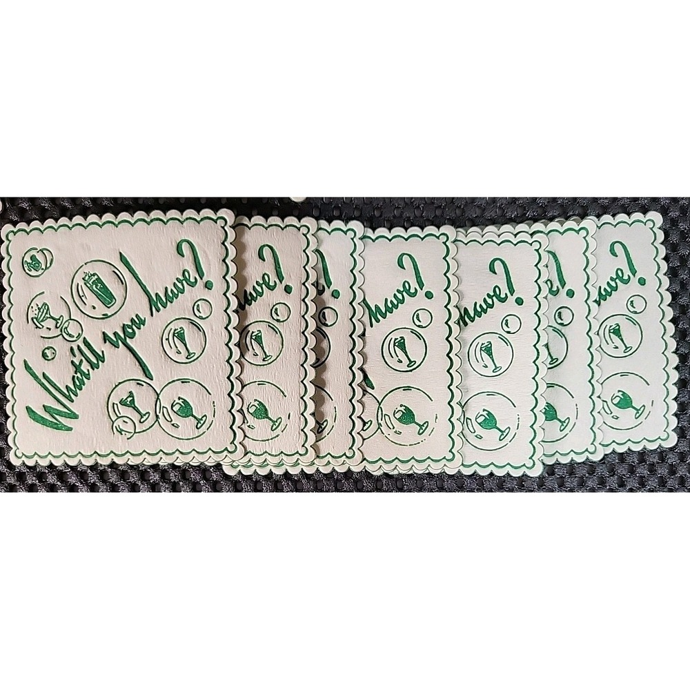 Vintage Royal Catch-All Paper Coasters Green White "What'll You Have?" Barware - Picture 9 of 13